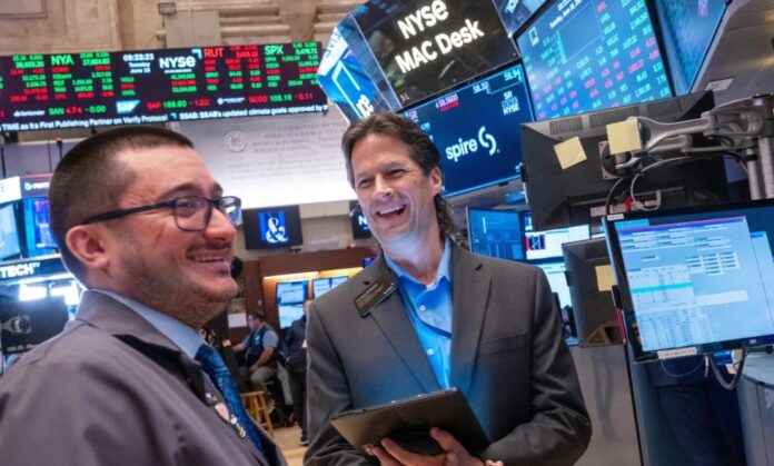 Traders work on the floor of the New York Stock Exchange (NYSE) in New York City, on Tuesday.Spencer Platt / Getty Images